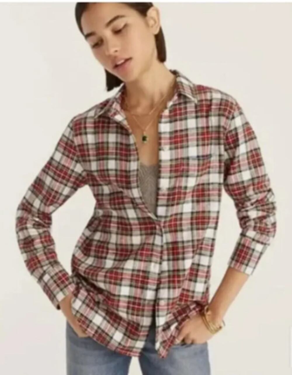 J. Crew Classic Fit Flannel Shirt in Snowy Stewart Tartan Plaid Size 2